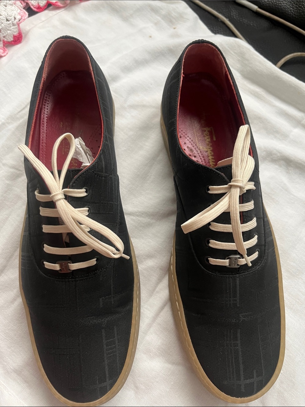 Salvatore Ferragamo Black Oxfords with Cream Laces